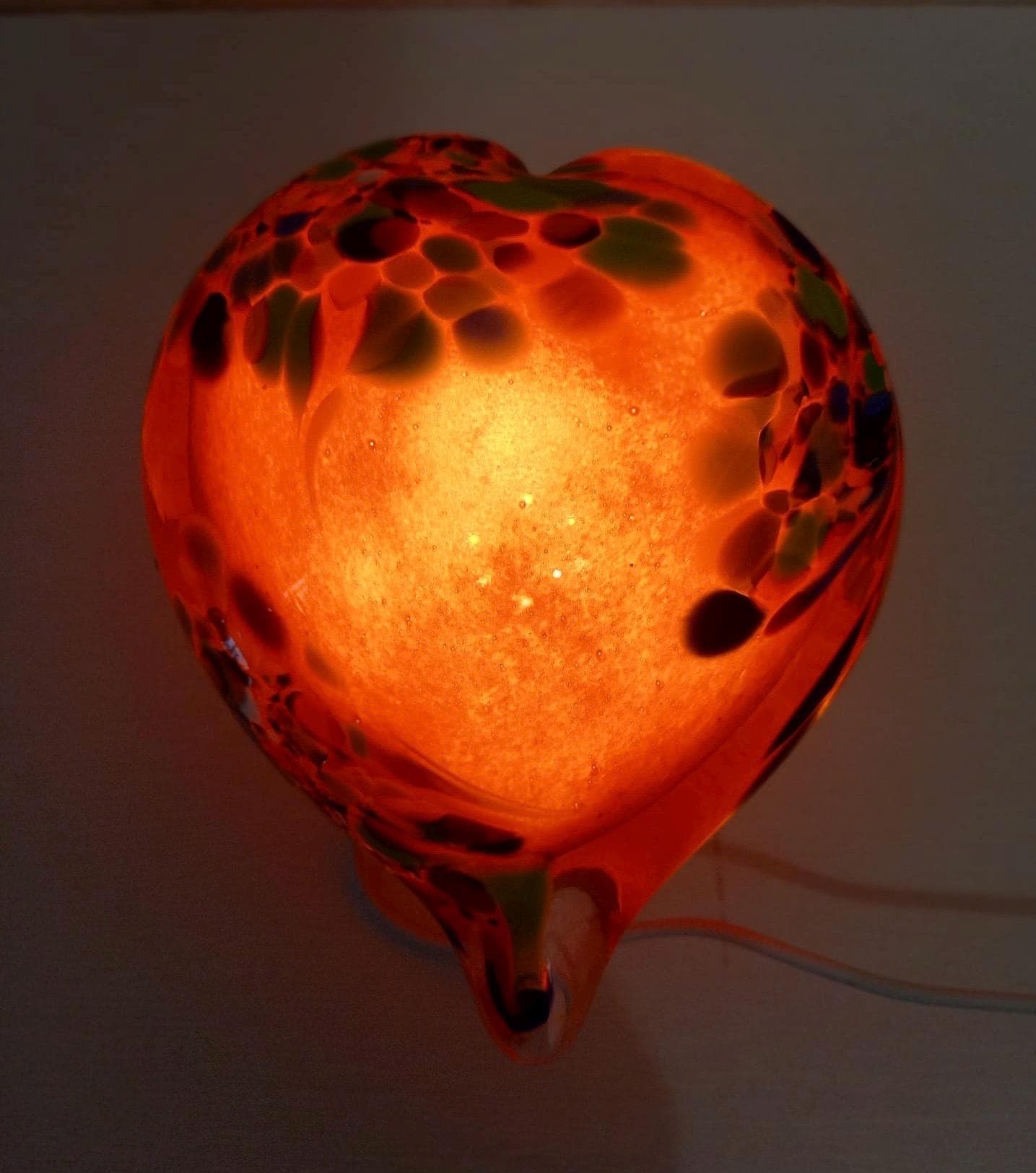 Iridescent Heart Glass Lamp: Handmade LED Mood Light, Romantic Decor