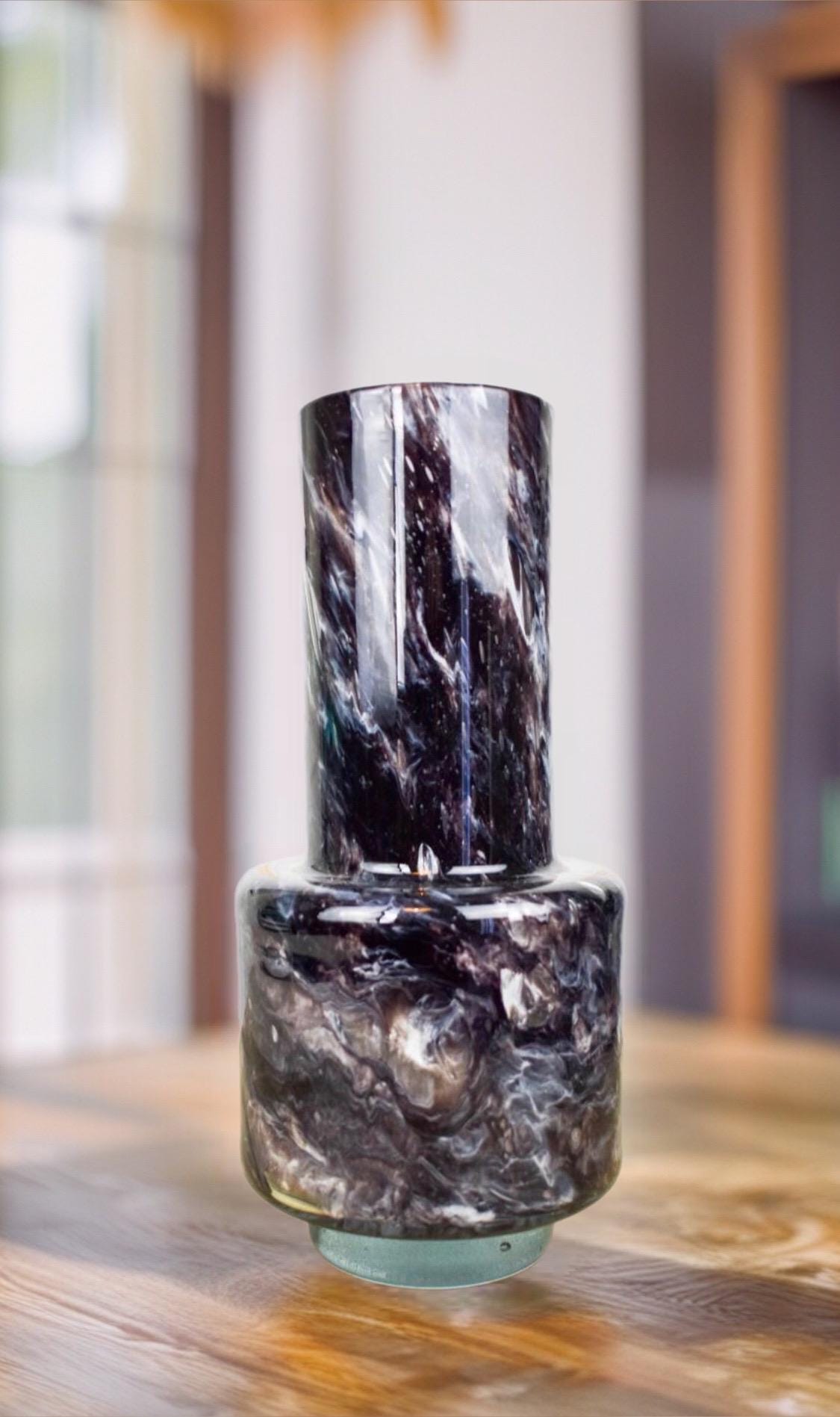 Handmade Mouth Blown Black Glass Vase - Elegant Home Decor (30cm)