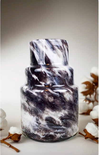 26cm Mouth Blown Black and White Glass Vase Home Decor