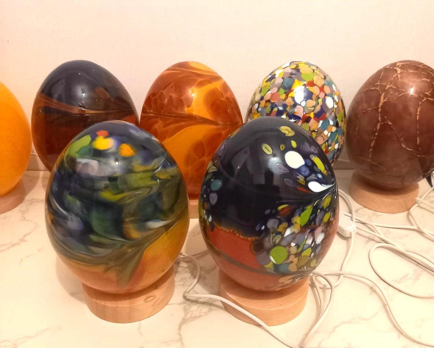 Hand Blown Glass Egg Lamp: Art Deco Tabletop Night Light
