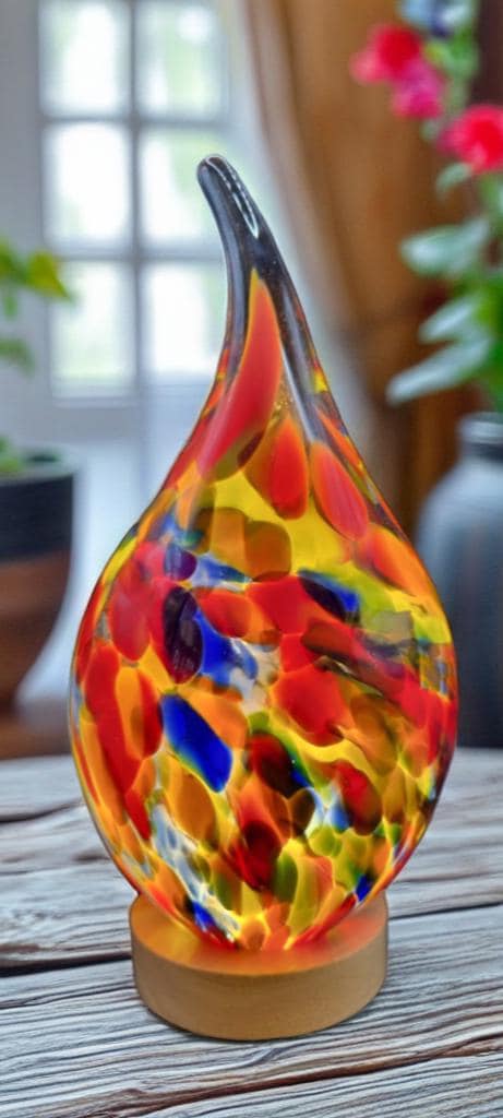 Handblown Glass Teardrop Lamp: Colorful Swirl Art Glass Night Light
