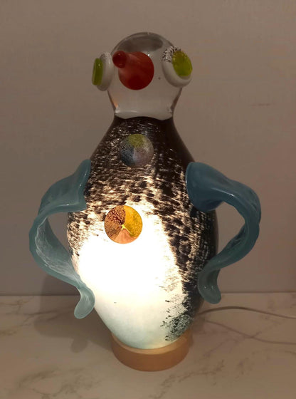 Handblown Glass Penguin Lamp: Whimsical Art Night Light