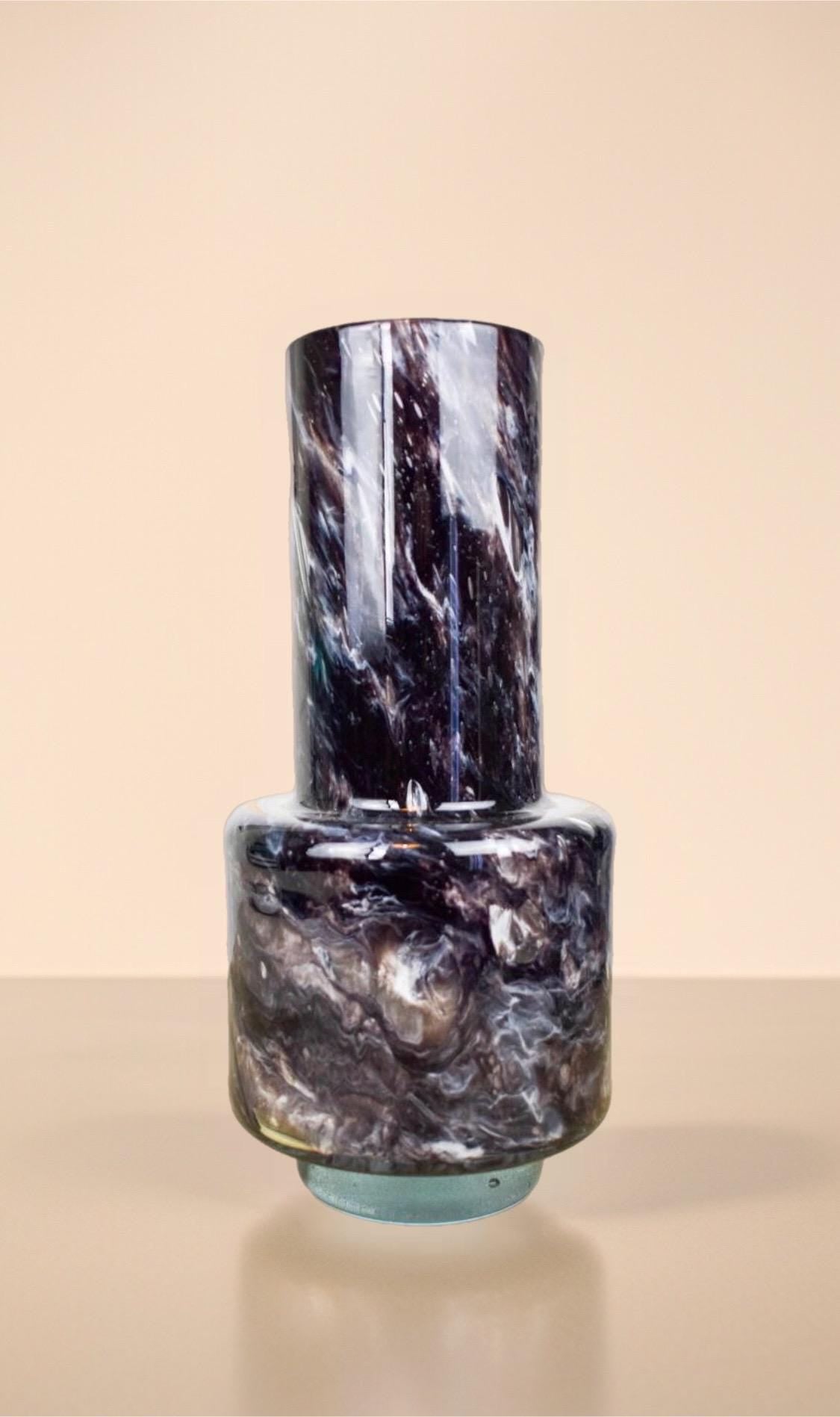 Hand Blown Glass Vase: Black Marble Art Decor (W12cm, H30cm)