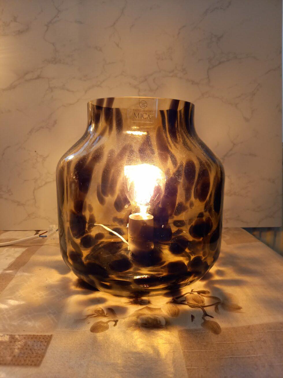 Handmade Brown Leopard Glass Lamp: Artisan Ambient Light (240mm)