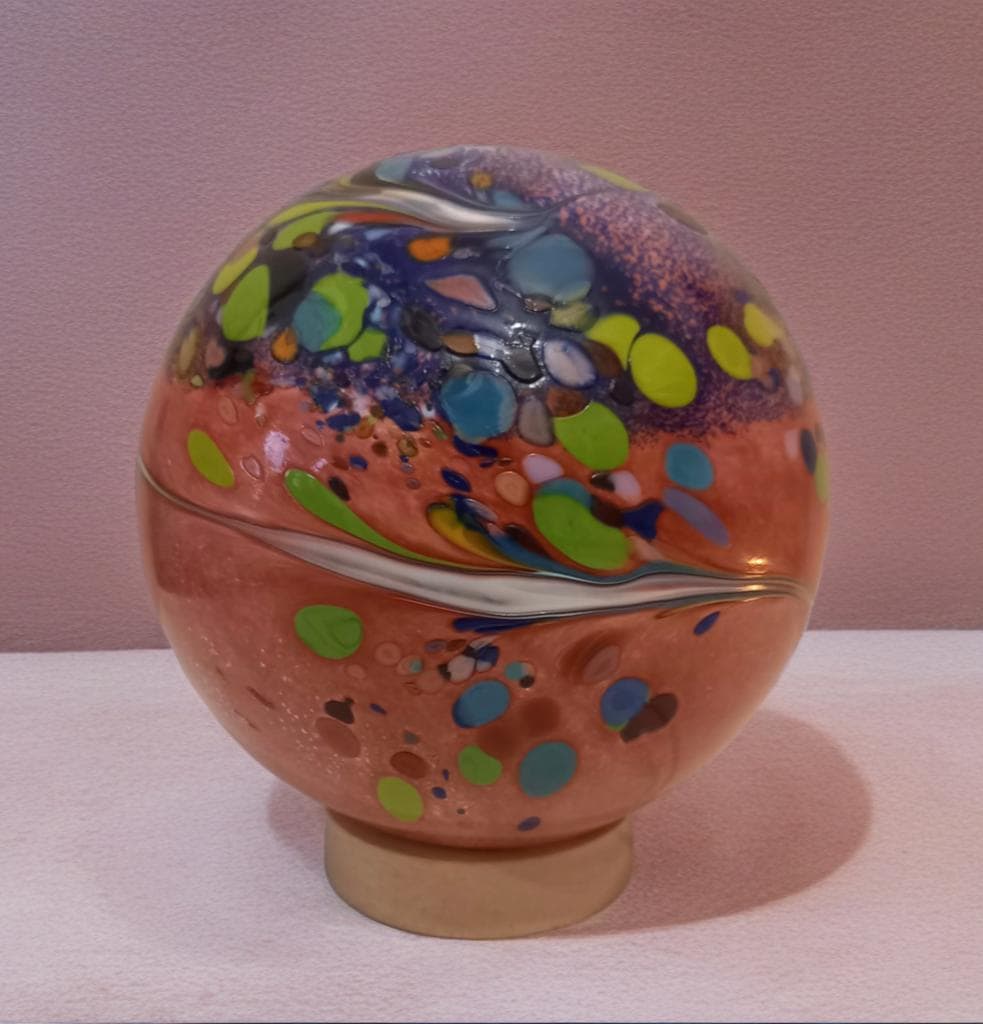 Handcrafted Swirl Glass Sphere Lamp: Golden Amber Ambient Light