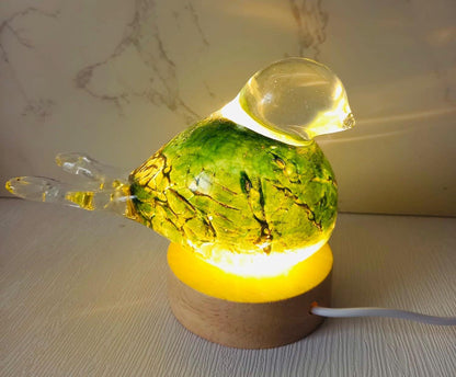 New Arrival / Green Art Glass Bird Lamp – Sculpture Handmade Iridescent LED Home Decor