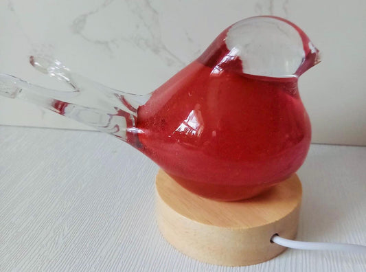Iridescent Bird Glass Lamp: Handmade LED Table Light