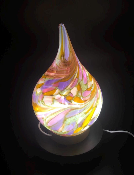 Pink Handblown Glass Teardrop Lamp: Colorful Swirl Night Light