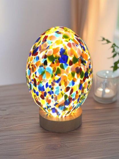 Hand Blown Multicolor Glass Egg Lamp: Art Deco Table Lamp