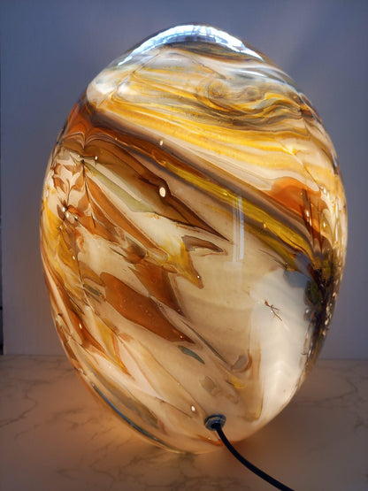Hand Blown Dinosaur Egg Glass Lamp: Unique LED Sculpture Lamp