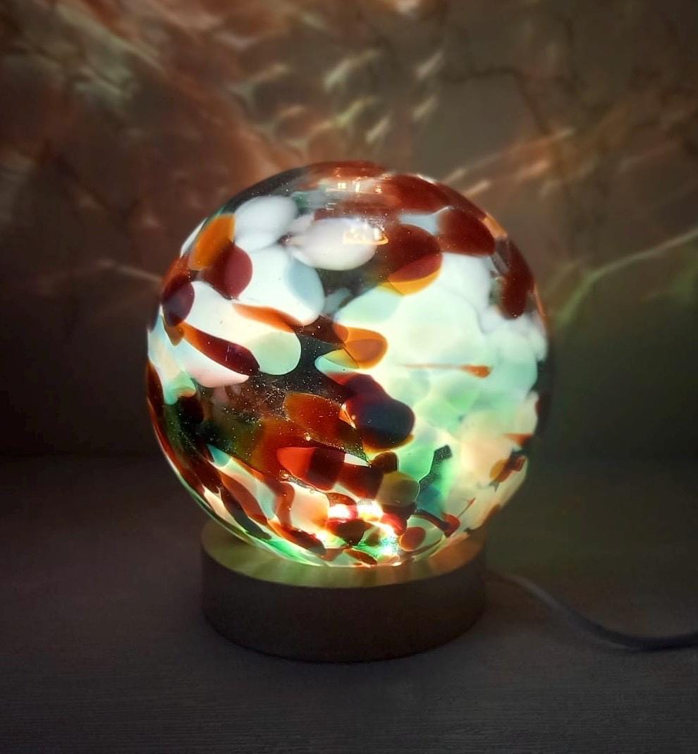 Iridescent Glass Sphere Lamp: Handmade LED Mood Lighting