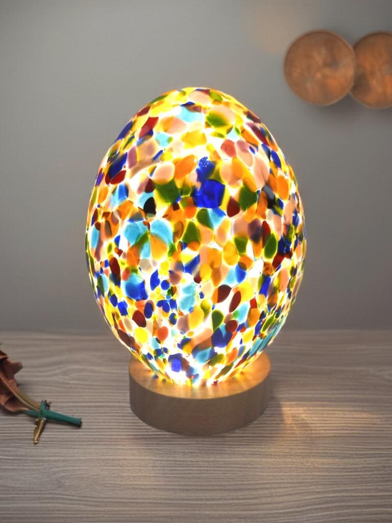 Hand Blown Multicolor Glass Egg Lamp: Art Deco Table Lamp