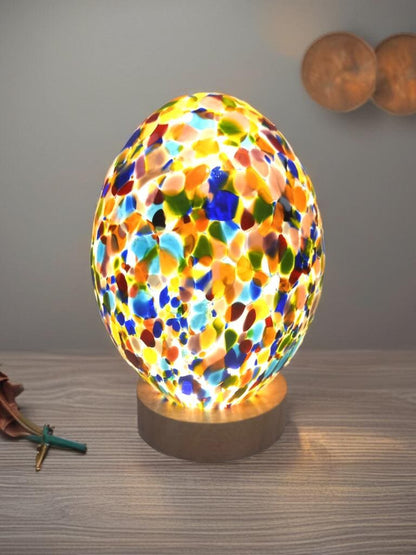 Hand Blown Multicolor Glass Egg Lamp: Art Deco Table Lamp
