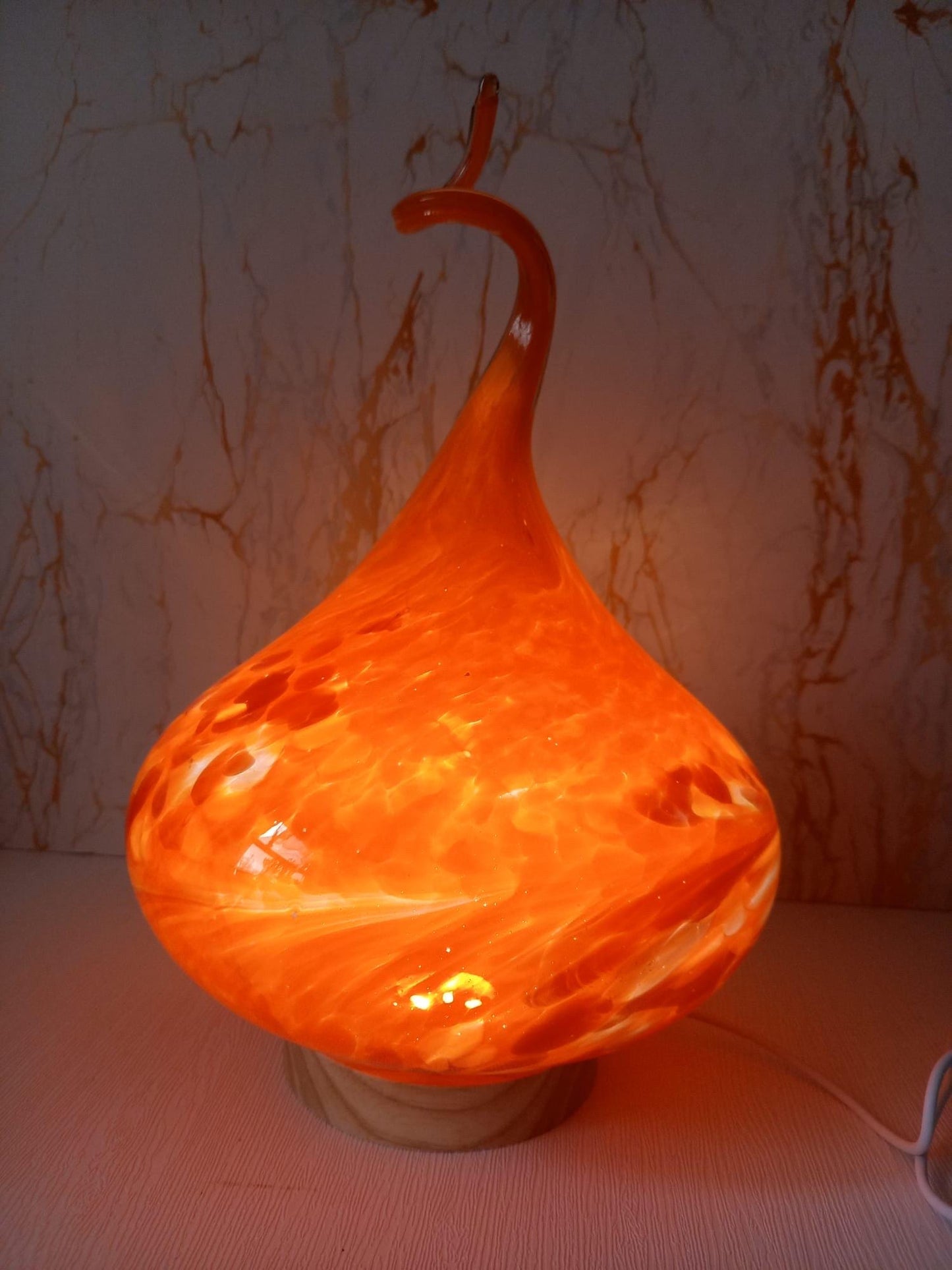 Red Glass Flame Lamp: Artisan USB Mood Light, Cosy Ambient Decor
