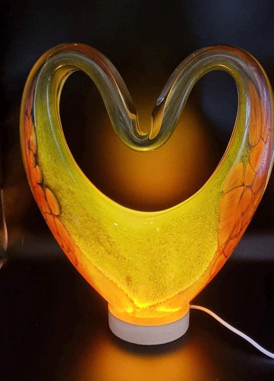Iridescent Heart Glass Lamp: Handcrafted LED Sculpture - Romantic Home Decor