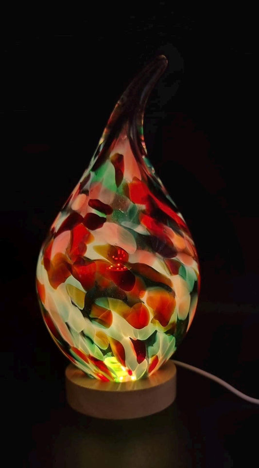 Handblown Glass Teardrop Lamp: Colorful Swirl Art Glass Night Light