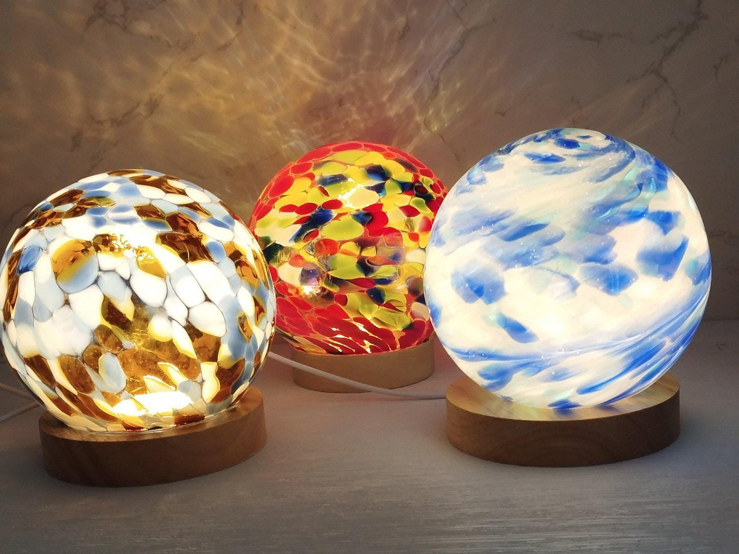 Handcrafted LED Glass Sphere Lamp: 6 Colors, USB Table Light