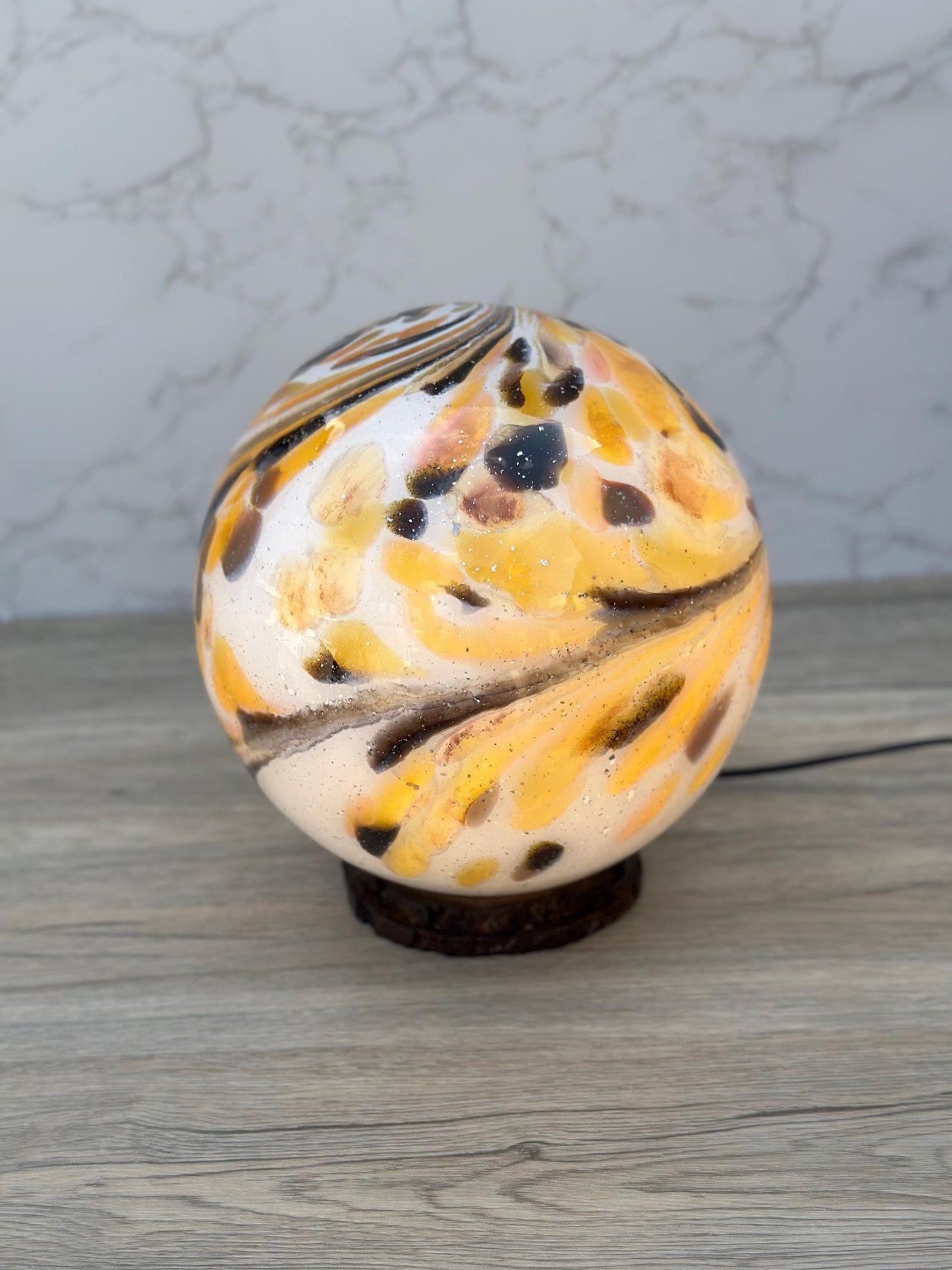 Golden Swirl Glass Sphere Lamp: Handcrafted Artisan Warm Ambient Light