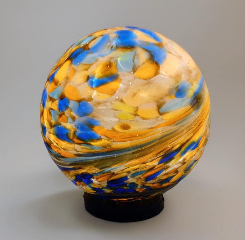 Handcrafted Golden Swirl Glass Sphere Lamp: Artisan Ambient Light