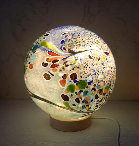 Handcrafted  Glass Sphere Lamp: Golden Amber Ambient Light