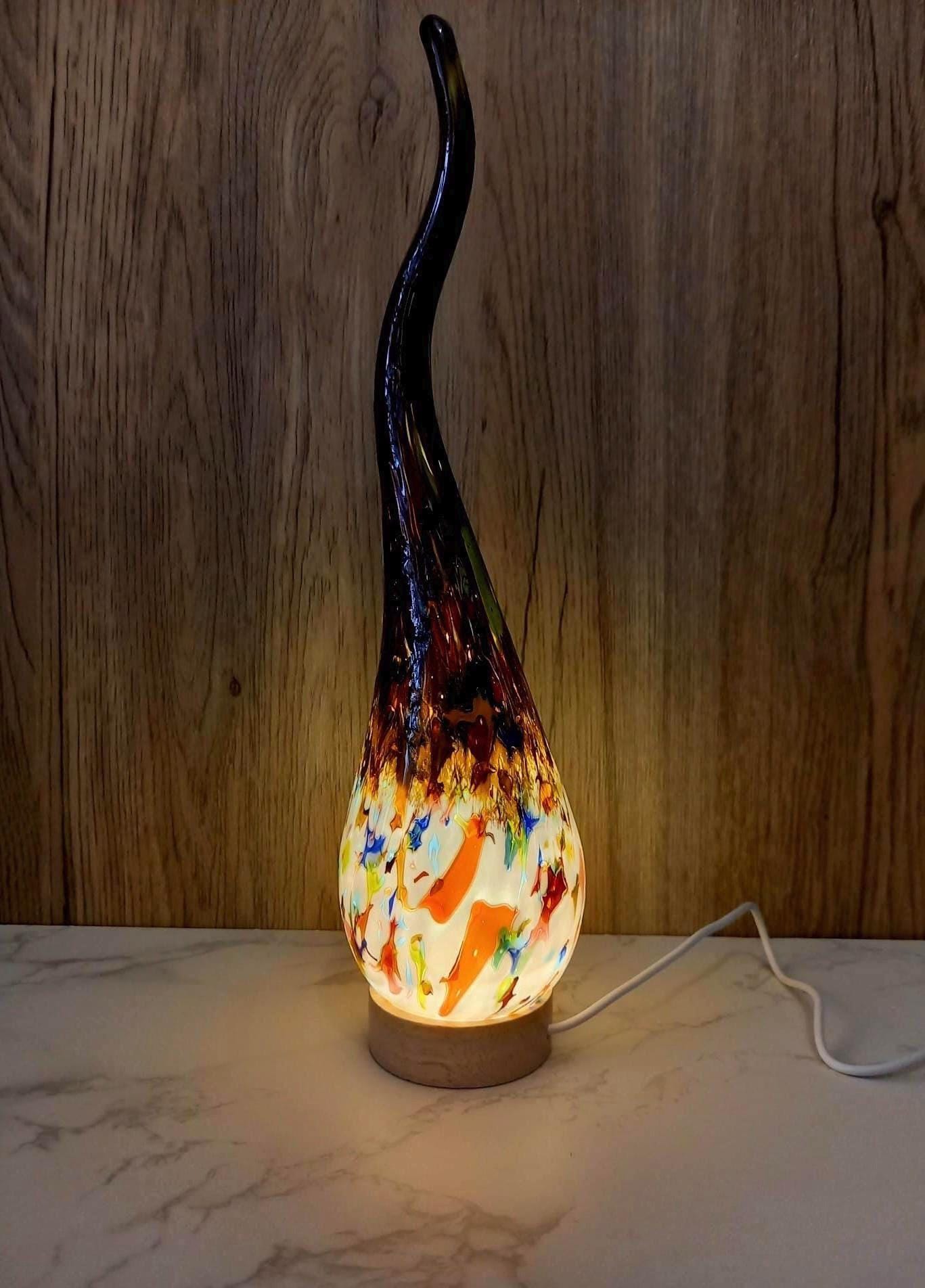 Hand Blown Glass Swirl Lamp: Colorful Ambient Light, Polish Art Glass