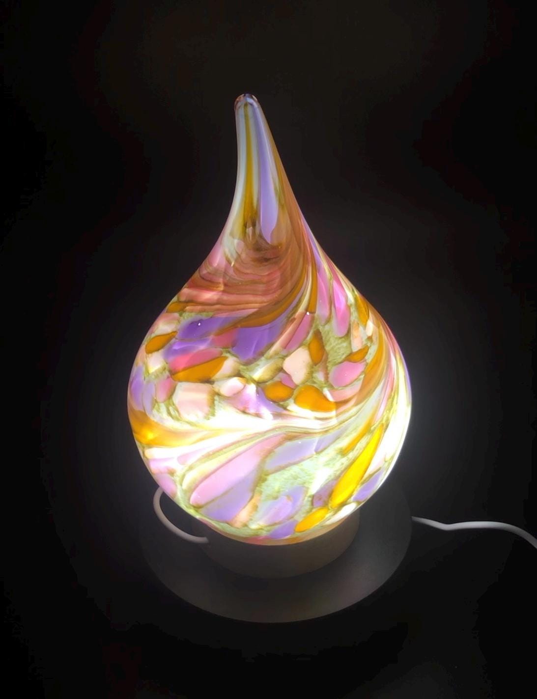 Handblown Glass Teardrop Lamp: Colorful Swirl Night Light
