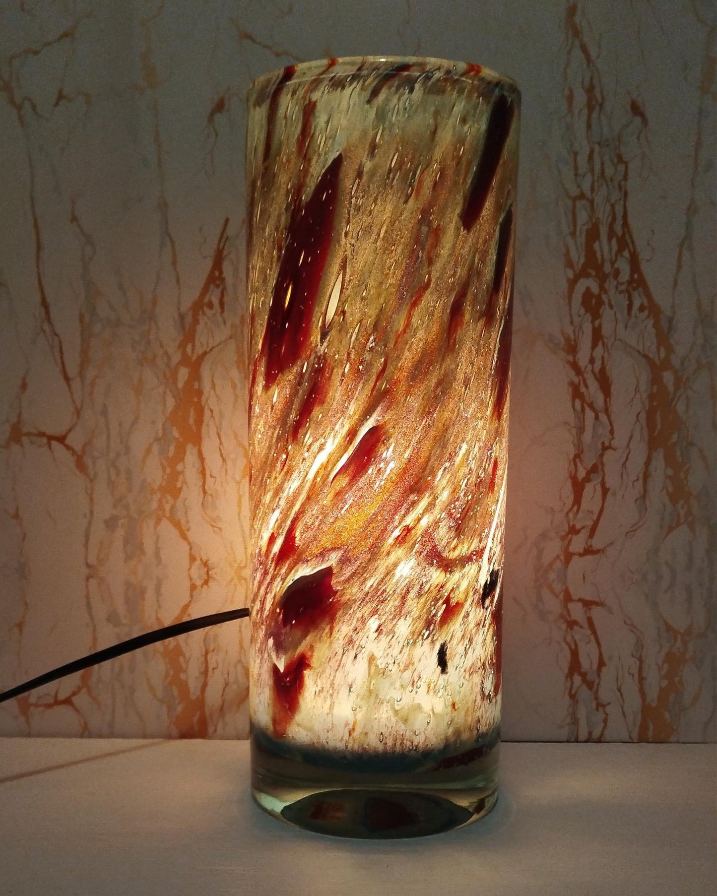 Handmade Glass Table Lamp: Ambient LED Light, Artistic Home Decor