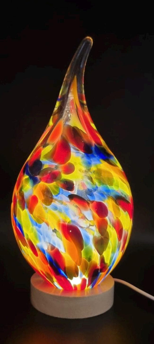 Handblown Glass Teardrop Lamp: Colorful Swirl Art Glass Night Light