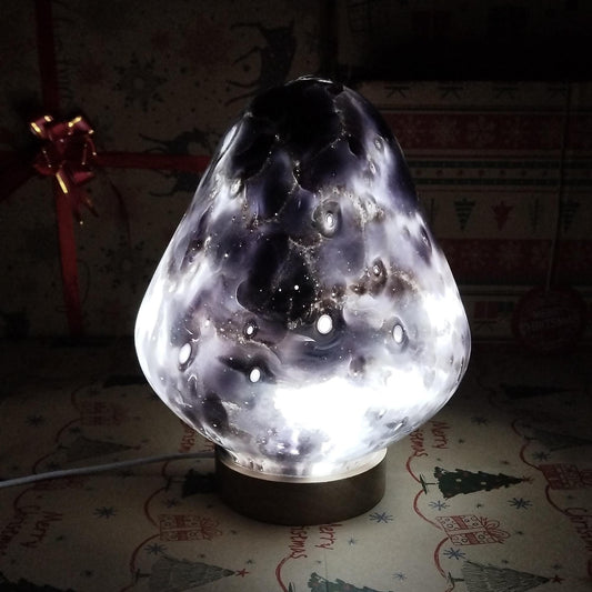 Hand Blown Strawberry Glass Lamp: LED Ambient Night Light, Lamp For Bedroom Or Nursery