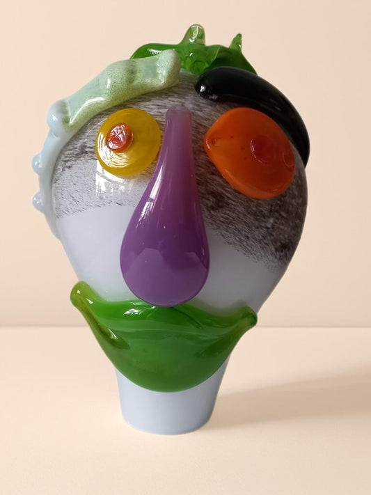 Handblown Glass Clown Lamp: Colorful Whimsical Art Night Light
