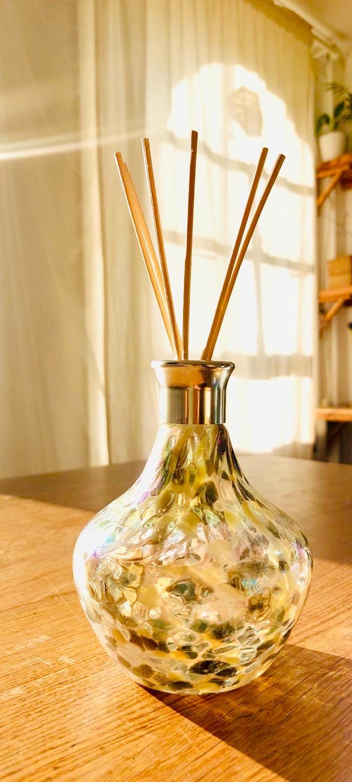 Handmade Iridescent Glass Diffuser Bottle: Artistic Home Aroma Decor