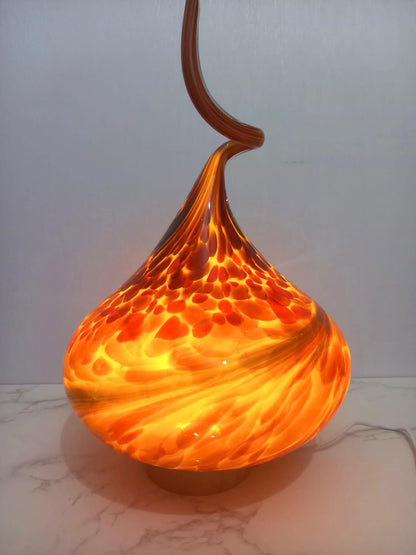 Red Glass Flame Lamp: Artisan USB Mood Light, Cosy Ambient Decor