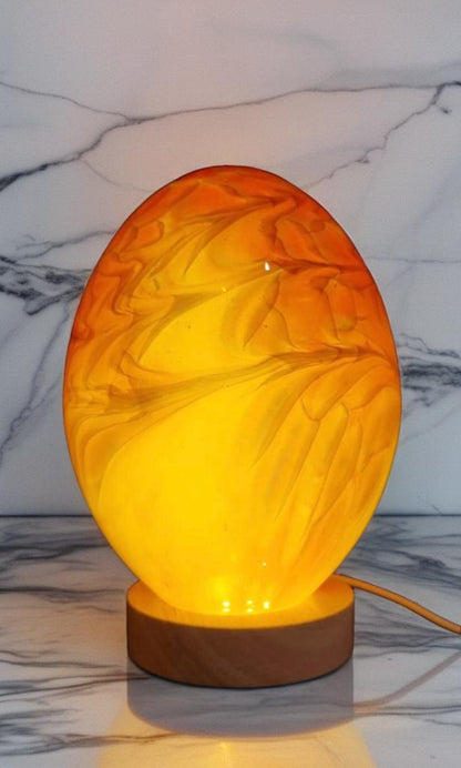 Hand Blown Glass Egg Lamp: Art Deco Tabletop Night Light