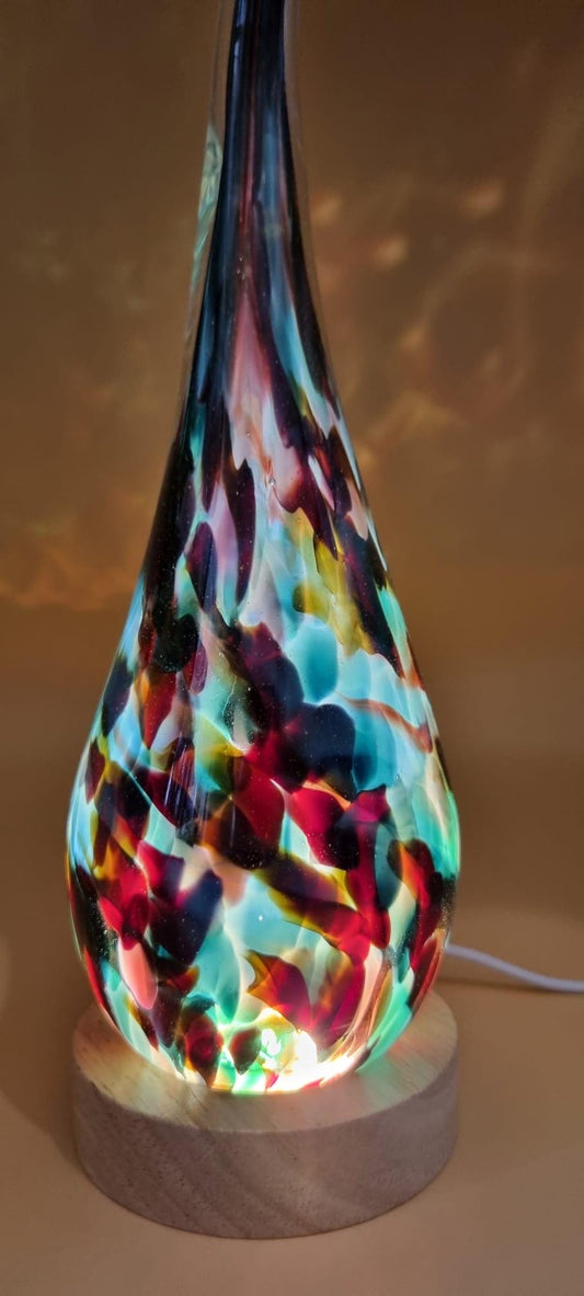 Hand Blown Flame Glass Lamp: LED Ambient Light, Unique Art Decor