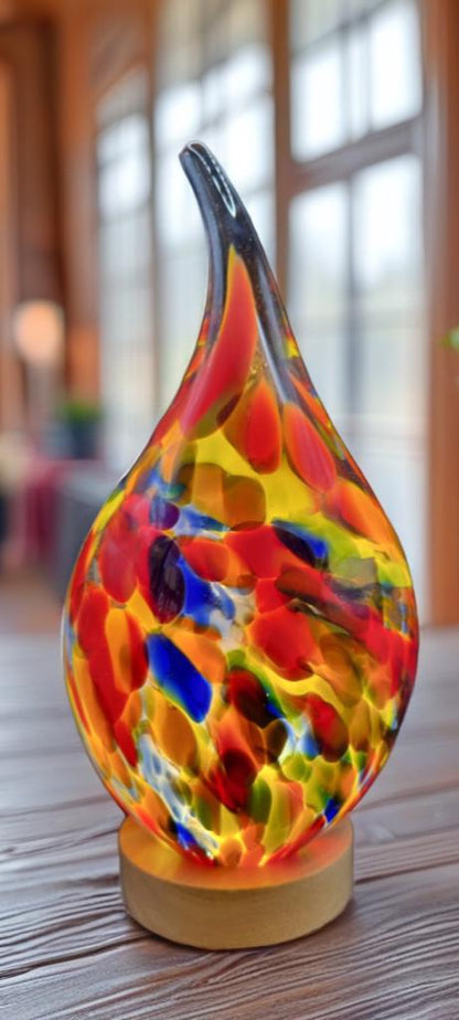 Handblown Glass Teardrop Lamp: Colorful Swirl Art Glass Night Light