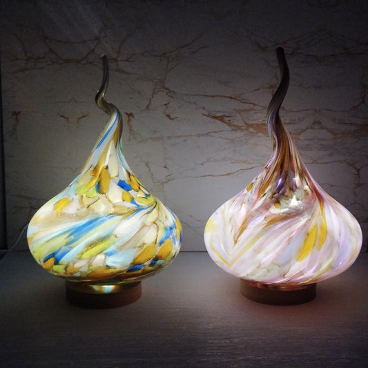 Handcrafted Amber Swirl Glass Flame Lamp: USB Artisan Mood Light