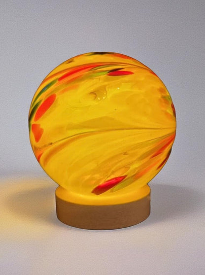 Handcrafted Yellow Glass Sphere Lamp: USB Powered LED Desk Light
