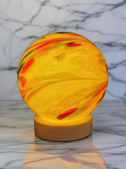 Handcrafted Yellow Glass Sphere Lamp: USB Powered LED Desk Light