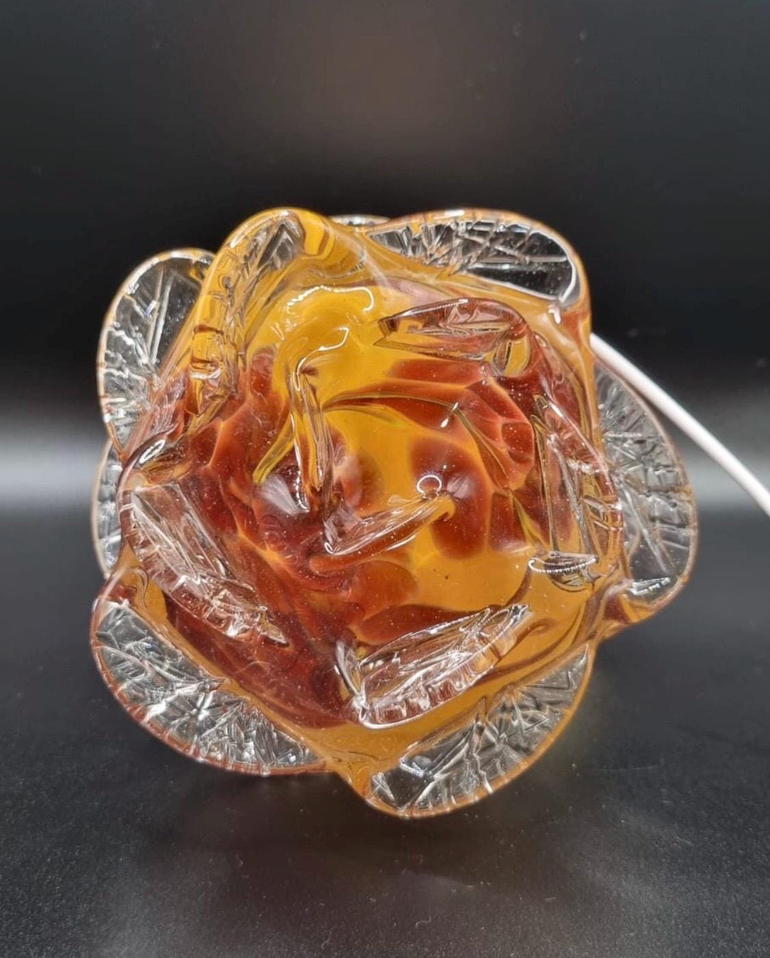 Iridescent Rose Glass Lamp: Hand-Blown LED Sculpture, USB Powered