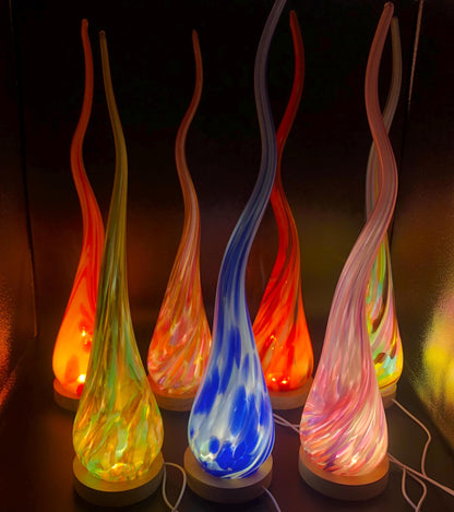 Hand Blown Orange Glass Flame Lamp: LED Ambient Light, USB Powered