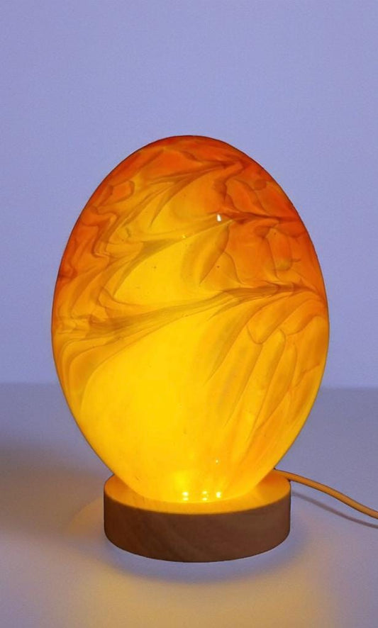 Hand Blown Glass Egg Lamp: Art Deco Tabletop Night Light