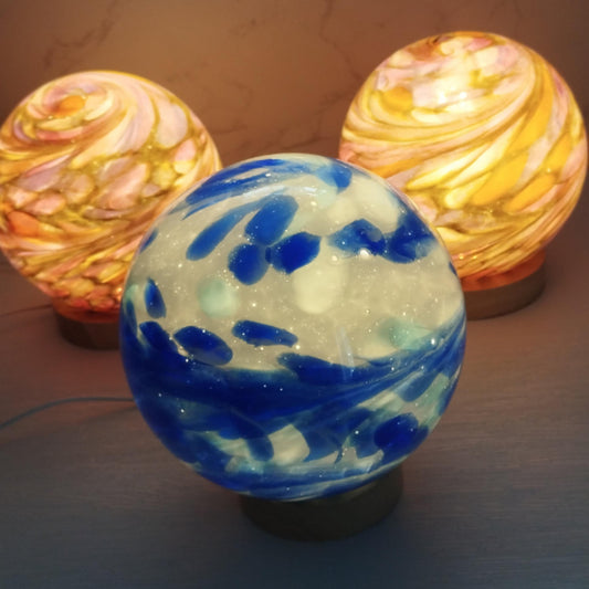 Handcrafted LED Glass Sphere Lamp: Cosy Ambient Light, British Home Décor