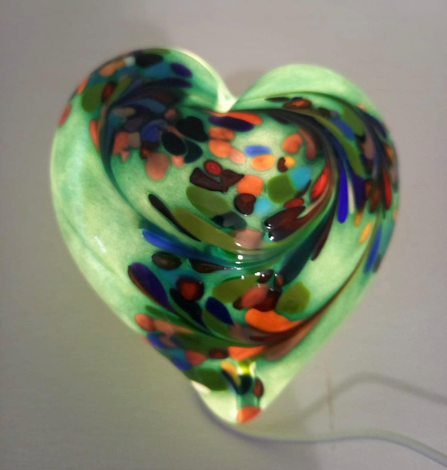 Iridescent Heart Glass Lamp: Handmade LED Mood Light, Romantic Decor