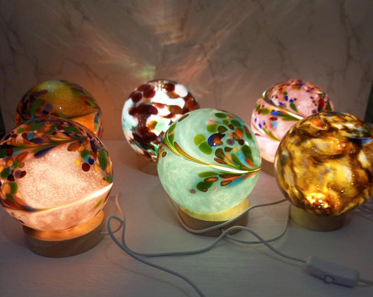 Iridescent Glass Sphere Lamp: Handmade LED Mood Lighting