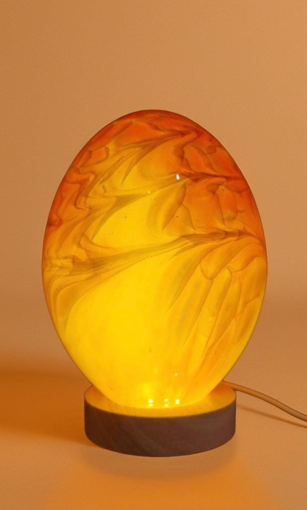 Hand Blown Glass Egg Lamp: Art Deco Tabletop Night Light