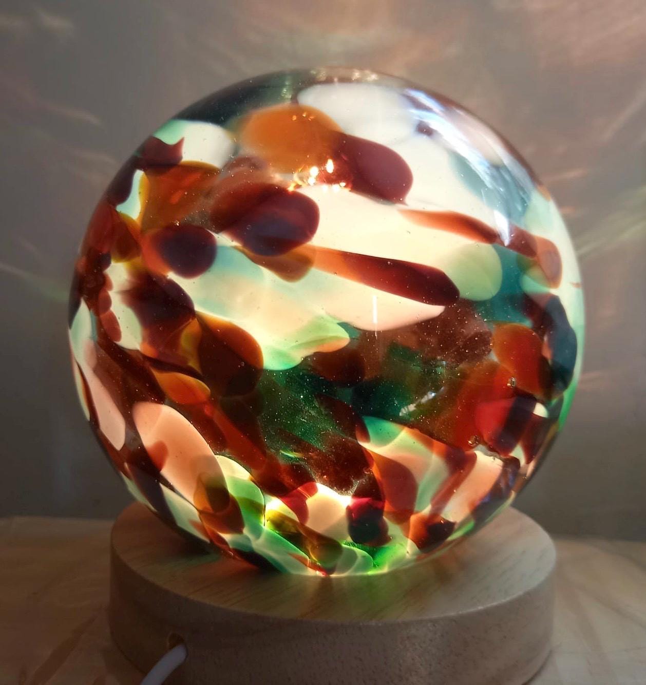 Handcrafted Glass Sphere LED Lamp: Unique Ambient Lighting, USB Powered