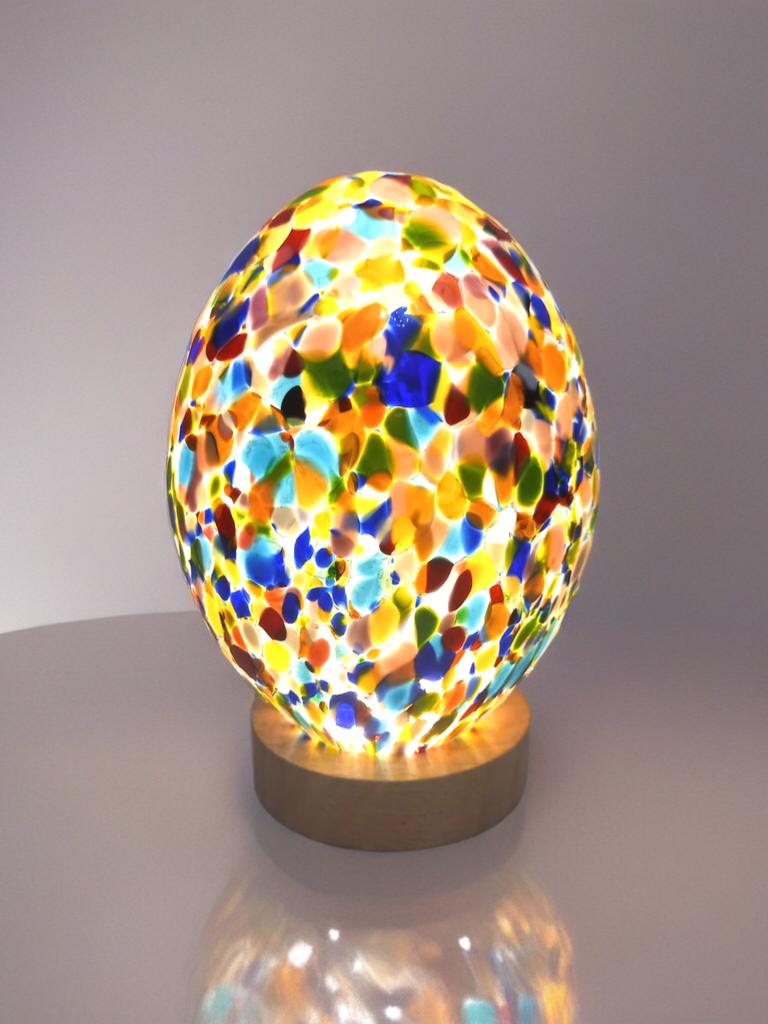 Hand Blown Multicolor Glass Egg Lamp: Art Deco Table Lamp