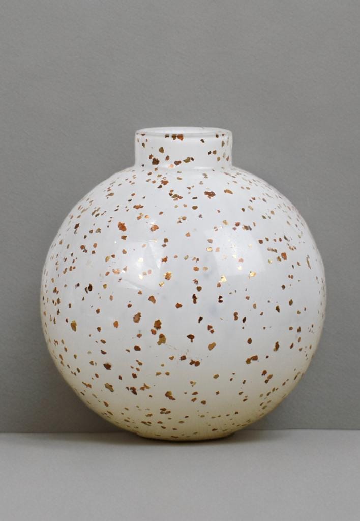 16cm Mouth Blown Glass Vase White Home Decor,