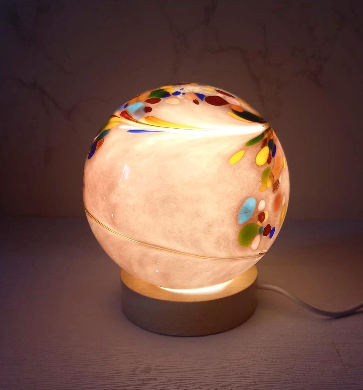 Iridescent Glass Sphere Lamp: Handmade LED Mood Lighting