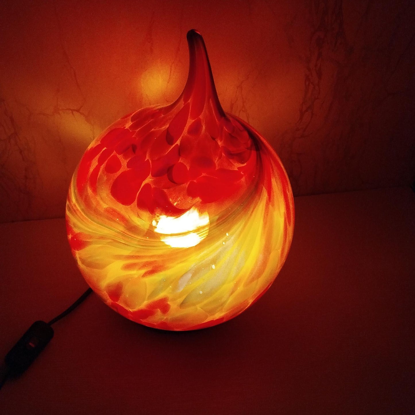 Handcrafted Red Flame Glass Lamp: Artisan Home Decor Light, 350 mm High